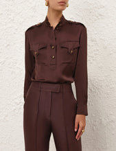 Load image into Gallery viewer, Zimmermann Utility Shirt - Chocolate Apparel > Women > Clothing > Shirts & Tops > Shirts > Button-Up Shirts > Zimmermann Hyde Boutique