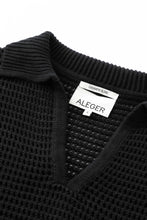 Load image into Gallery viewer, Aleger N.2305 Cotton Cashmere Blend Open Stitch Polo - Black Hyde Boutique