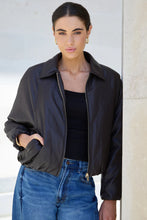 Load image into Gallery viewer, Stories Be Told Troupe Bubble Hem Jacket - Chocolate Apparel > Women > Clothing > Jackets > Faux Leather Jackets > Bubble Hem Jackets > Stories Be Told Hyde Boutique