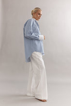 Load image into Gallery viewer, Caitlin Crisp Varsity Shirt - Denim Stripe Hyde Boutique
