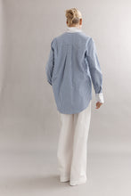 Load image into Gallery viewer, Caitlin Crisp Varsity Shirt - Denim Stripe Hyde Boutique