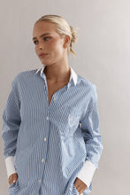Load image into Gallery viewer, Caitlin Crisp Varsity Shirt - Denim Stripe Hyde Boutique
