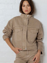 Load image into Gallery viewer, Stories Be Told Funnel Neck Denim Jacket - Taupe Arriving Saturday Hyde Boutique