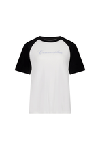 Load image into Gallery viewer, Commonplace Cursive Raglan T-Shirt - White Hyde Boutique