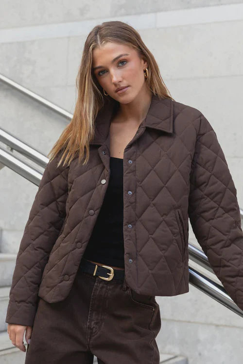 Among The Brave Absolute Soft Collared Quilted Jacket - Chocolate
