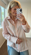 Load image into Gallery viewer, Stories Be Told You Got This Pink Beige Stripe Oversized Boyfriend Shirt Hyde Boutique