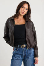 Load image into Gallery viewer, Stories Be Told Troupe Bubble Hem Jacket - Chocolate Apparel > Women > Clothing > Jackets > Faux Leather Jackets > Bubble Hem Jackets > Stories Be Told Hyde Boutique