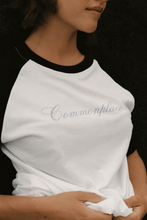 Load image into Gallery viewer, Commonplace Cursive Raglan T-Shirt - White Hyde Boutique