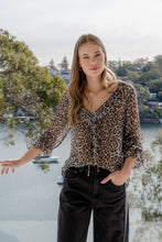 Load image into Gallery viewer, Among The Brave Bohemian Leopard Georgette LS Frill Front Top - Leopard Georgette Hyde Boutique