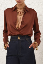 Load image into Gallery viewer, Zimmermann Hypnotic Satin Shirt - Tan Hyde Boutique
