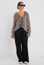 Load image into Gallery viewer, Among The Brave Bohemian Leopard Georgette LS Frill Front Top - Leopard Georgette Hyde Boutique