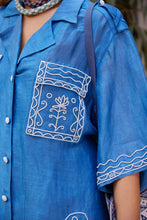 Load image into Gallery viewer, Alémais Yasmeen Embellished Oversized Shirt - Blue