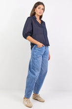 Load image into Gallery viewer, Ivy + Jack Continuance Semi Sheer High Neck Buttoned Short Sleeve Top - Navy Apparel > Women > Clothing > Tops > Short Sleeve Tops > Ivy Jack Hyde Boutique