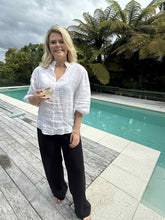 Load image into Gallery viewer, Ivy + Jack Polished Linen High Neck Pleat Reversible Sleeve Top - White Hyde Boutique