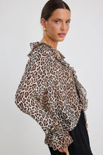 Load image into Gallery viewer, Among The Brave Bohemian Leopard Georgette LS Frill Front Top - Leopard Georgette Hyde Boutique