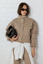 Load image into Gallery viewer, Stories Be Told Funnel Neck Denim Jacket - Taupe Arriving This Week