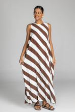 Load image into Gallery viewer, Blak Finally Here Dress - Chocolate/White Diagonal Stripe Apparel > Women > Clothing > Dresses > Maxi Dresses > Blak Hyde Boutique