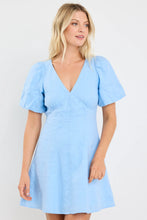 Load image into Gallery viewer, Among The Brave Adelaide Linen Puff Sleeve Panelled Mini Dress - Sky Blue Hyde Boutique