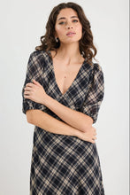 Load image into Gallery viewer, Among The Brave Amora Check Chiffon SS Bias Midi Dress - Black Apparel > Women > Clothing > Jackets > Faux Leather Jackets > Bubble Hem Jackets > Stories Be Told Hyde Boutique