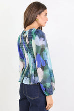 Load image into Gallery viewer, Among The Brave Assent Shirred Long Sleeve Top - Blue Abstract Print Arriving Soon