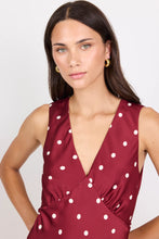 Load image into Gallery viewer, Stories Be Told Aston Wine Cream Polka Dot Satin Bias Flared Maxi Dress