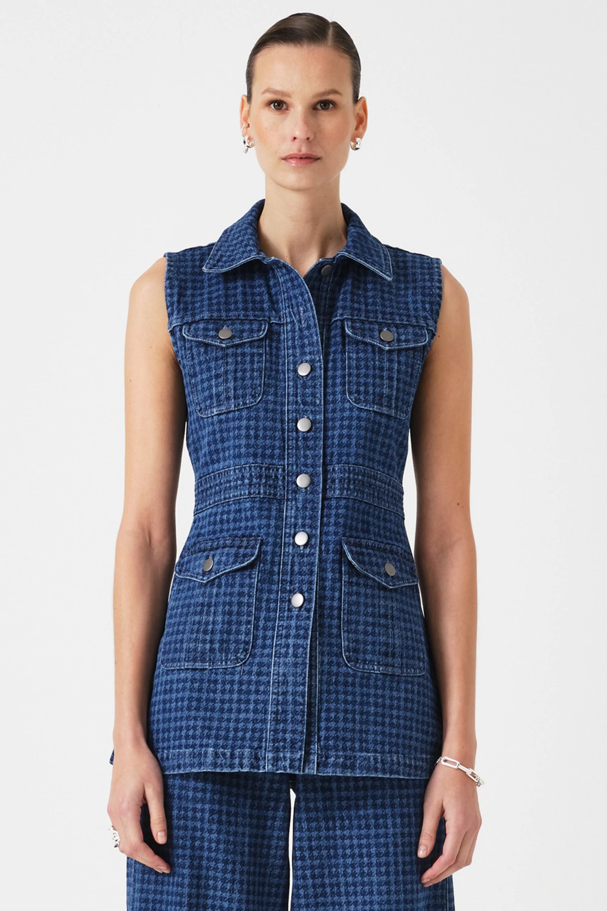 mbt⭐︎Design Button Vest Seventy + Mochi Ani Denim Vest - Houndstooth Idaho – Hyde Boutique