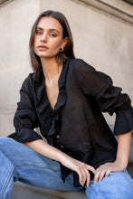 Load image into Gallery viewer, Stories Be Told Bohemian Sheer Frill Front Blouse - Black