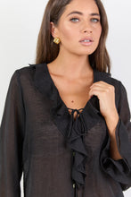 Load image into Gallery viewer, Stories Be Told Bohemian Sheer Frill Front Blouse - Black