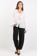 Load image into Gallery viewer, Stories Be Told Bohemian Sheer Frill Front Blouse - Ivory Black Trim