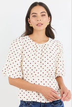 Load image into Gallery viewer, Stories Be Told Eventual Polkadot Top - Ivory/Chocolate Apparel > Women > Clothing > Shirts & Tops > Blouses > Puff Sleeve Tops > Stories Be Told Hyde Boutique