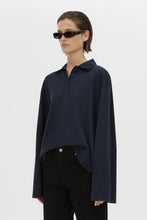 Load image into Gallery viewer, Moreno Long Sleeve Polo Top - Navy Hyde Boutique