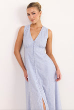 Load image into Gallery viewer, Among The Brave Cardinal Sleeveless Button Front Maxi Dress - Blue Mini Gingham
