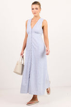Load image into Gallery viewer, Among The Brave Cardinal Sleeveless Button Front Maxi Dress - Blue Mini Gingham