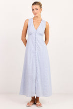 Load image into Gallery viewer, Among The Brave Cardinal Sleeveless Button Front Maxi Dress - Blue Mini Gingham