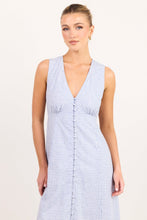 Load image into Gallery viewer, Among The Brave Cardinal Sleeveless Button Front Maxi Dress - Blue Mini Gingham