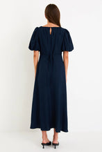 Load image into Gallery viewer, Stories be Told Chorus Puff Sleeve Scoop Neck Floaty Maxi Dress - Navy Hyde Boutique