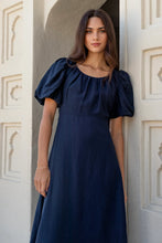 Load image into Gallery viewer, Stories be Told Chorus Puff Sleeve Scoop Neck Floaty Maxi Dress - Navy Hyde Boutique