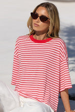 Load image into Gallery viewer, Stories Be Told Cohesion Oversized Contrast Binding Boxy SS Tee - Pink Red Stripe