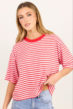 Load image into Gallery viewer, Stories Be Told Cohesion Oversized Contrast Binding Boxy SS Tee - Pink Red Stripe