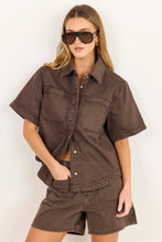 Load image into Gallery viewer, Stories be Told Crucial Denim Short Sleeve Shacket - Mocha Arriving Thursday