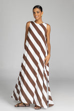 Load image into Gallery viewer, Blak Finally Here Dress - Chocolate/White Diagonal Stripe Apparel > Women > Clothing > Dresses > Maxi Dresses > Blak Hyde Boutique
