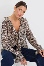 Load image into Gallery viewer, Among The Brave Bohemian Leopard Georgette LS Frill Front Top - Leopard Georgette Hyde Boutique
