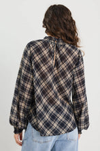 Load image into Gallery viewer, Among The Brave Embrace Check Chiffon Shirred Neck LS Top Apparel > Women > Clothing > Jackets > Faux Leather Jackets > Bubble Hem Jackets > Stories Be Told Hyde Boutique