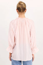 Load image into Gallery viewer, Among The Brave Expedition Shirred Neck Short Sleeve Top - Blush Self Stripe Hyde Boutique