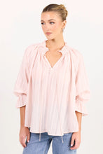 Load image into Gallery viewer, Among The Brave Expedition Shirred Neck Short Sleeve Top - Blush Self Stripe Hyde Boutique