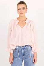 Load image into Gallery viewer, Among The Brave Expedition Shirred Neck Short Sleeve Top - Blush Self Stripe Hyde Boutique