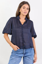 Load image into Gallery viewer, Ivy + Jack Continuance Semi Sheer High Neck Buttoned Short Sleeve Top - Navy Apparel > Women > Clothing > Tops > Short Sleeve Tops > Ivy Jack Hyde Boutique
