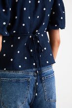 Load image into Gallery viewer, Stories be Told Finali Bubble Sleeve Top - Navy Polka Dot Hyde Boutique