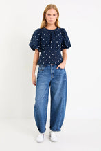 Load image into Gallery viewer, Stories be Told Finali Bubble Sleeve Top - Navy Polka Dot Hyde Boutique