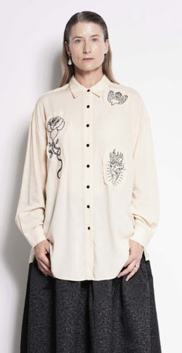 Salasai Compass Rose Shirt - Cream|Black Embroidery  Hyde Boutique   